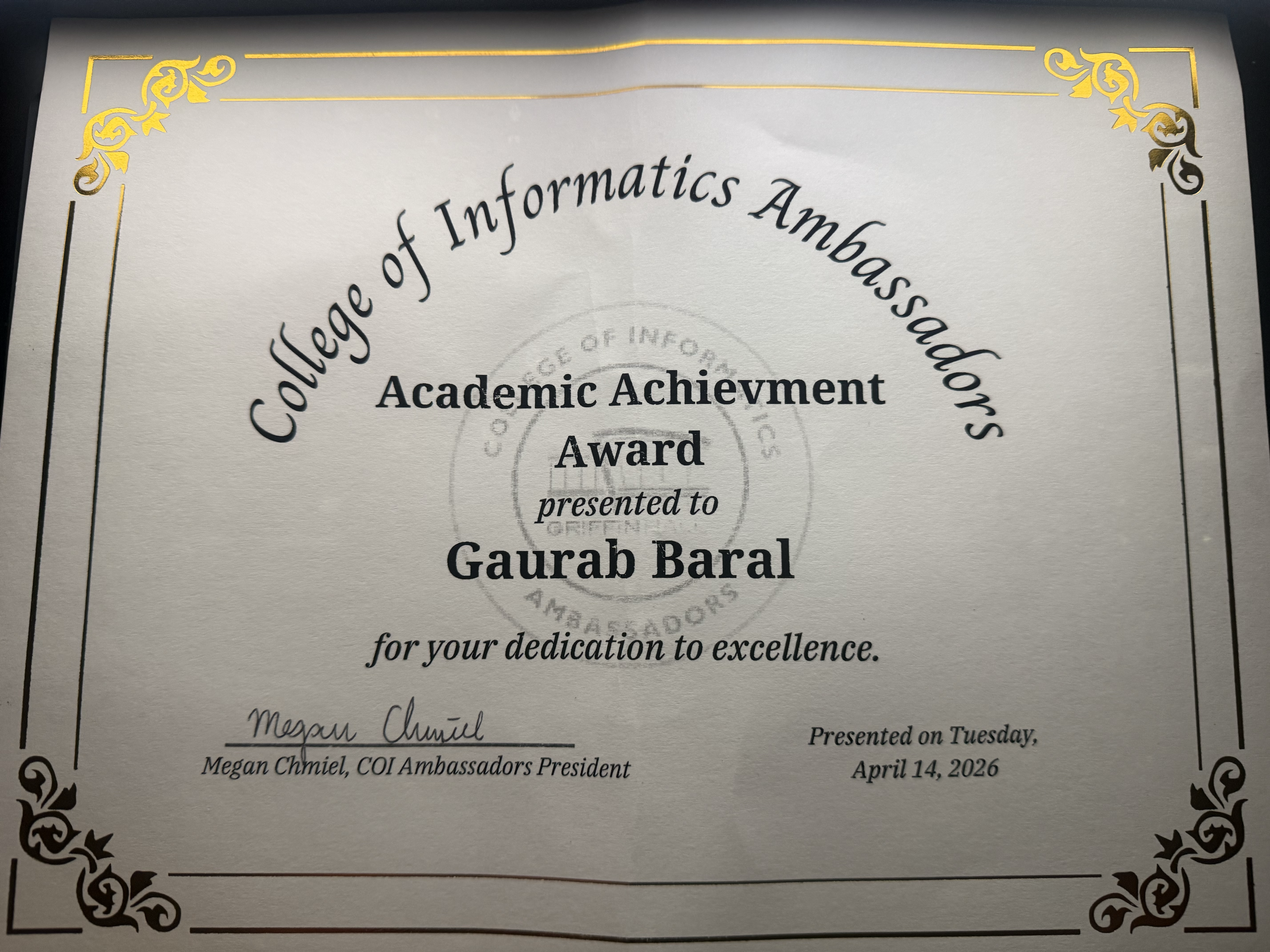 Acadmic Award Certificate