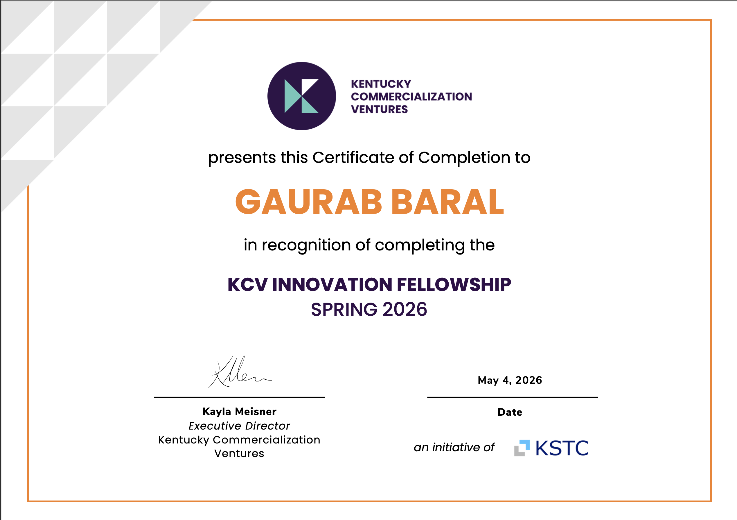 KCV Completion Certificate